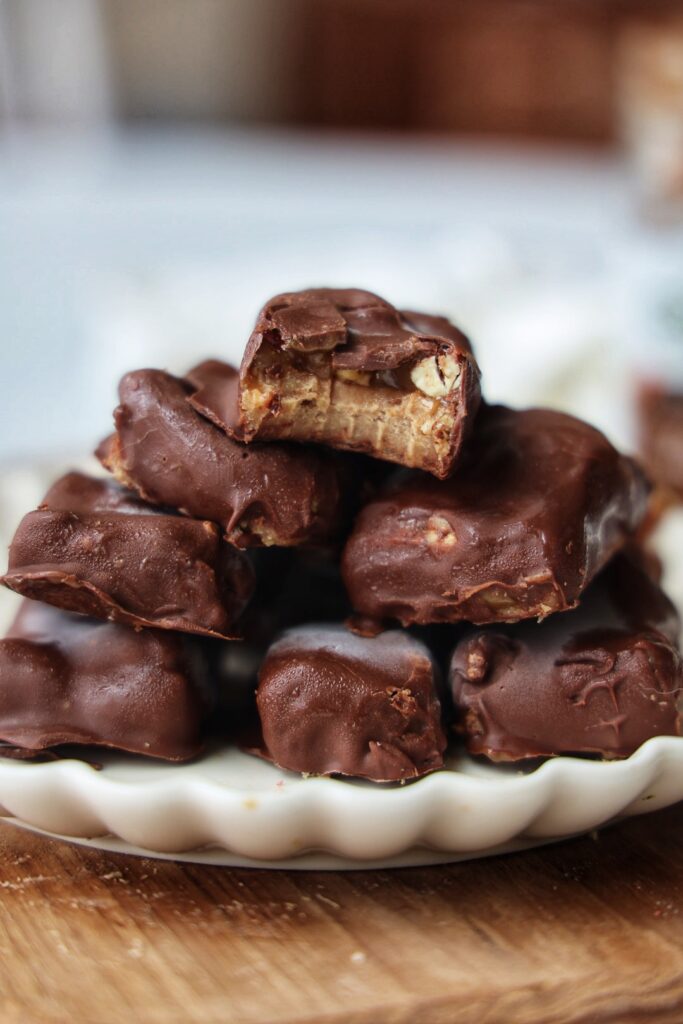 a plate of healthier pecan snickers.