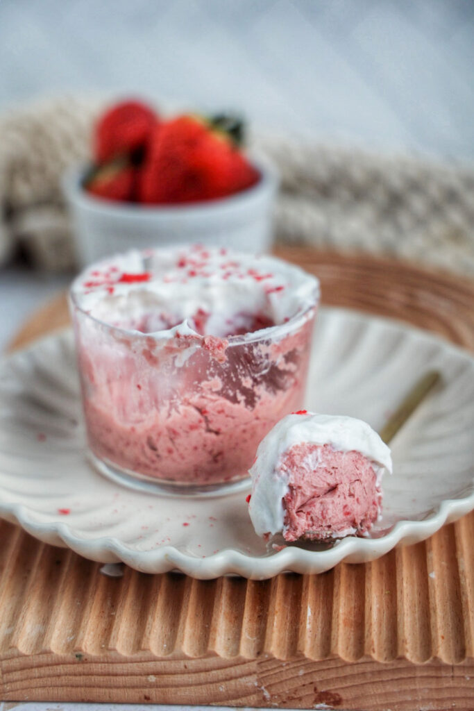 a jar of healthy strawberry mousse.