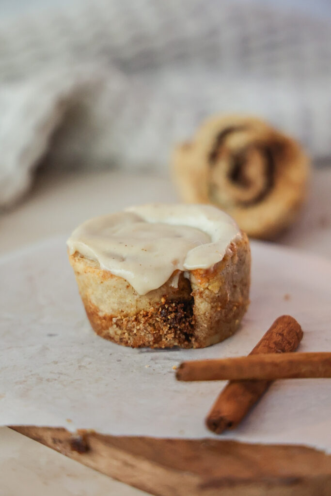 A frosted paleo cinnamon rolls.