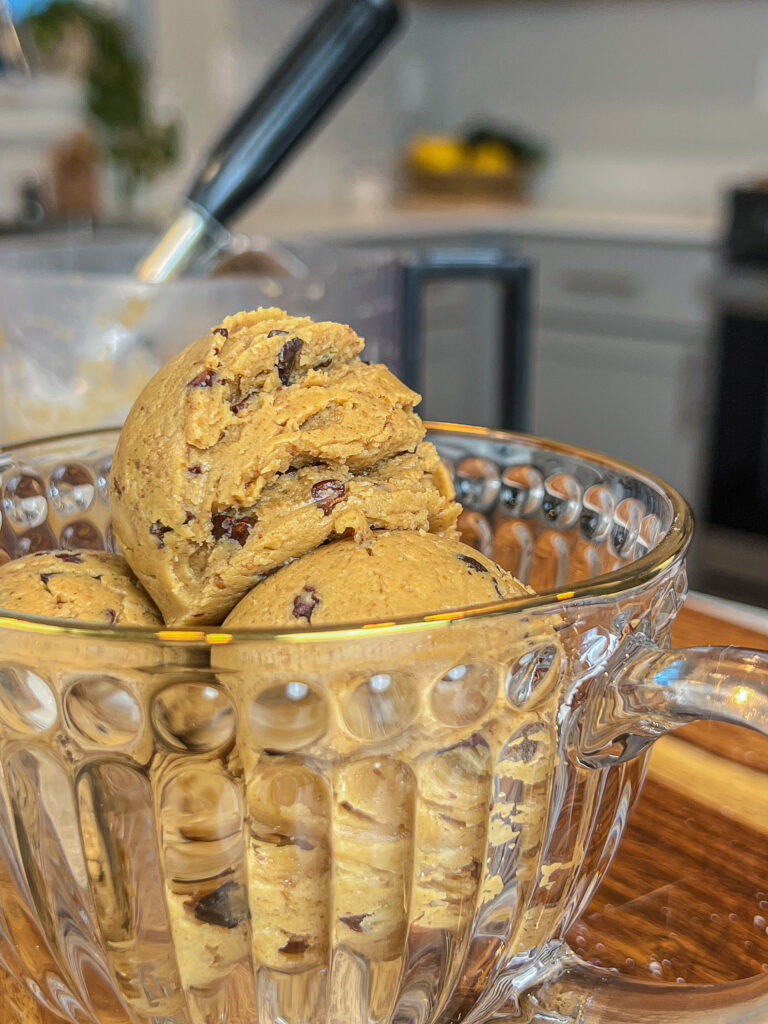 A glass of edible cookie dough.