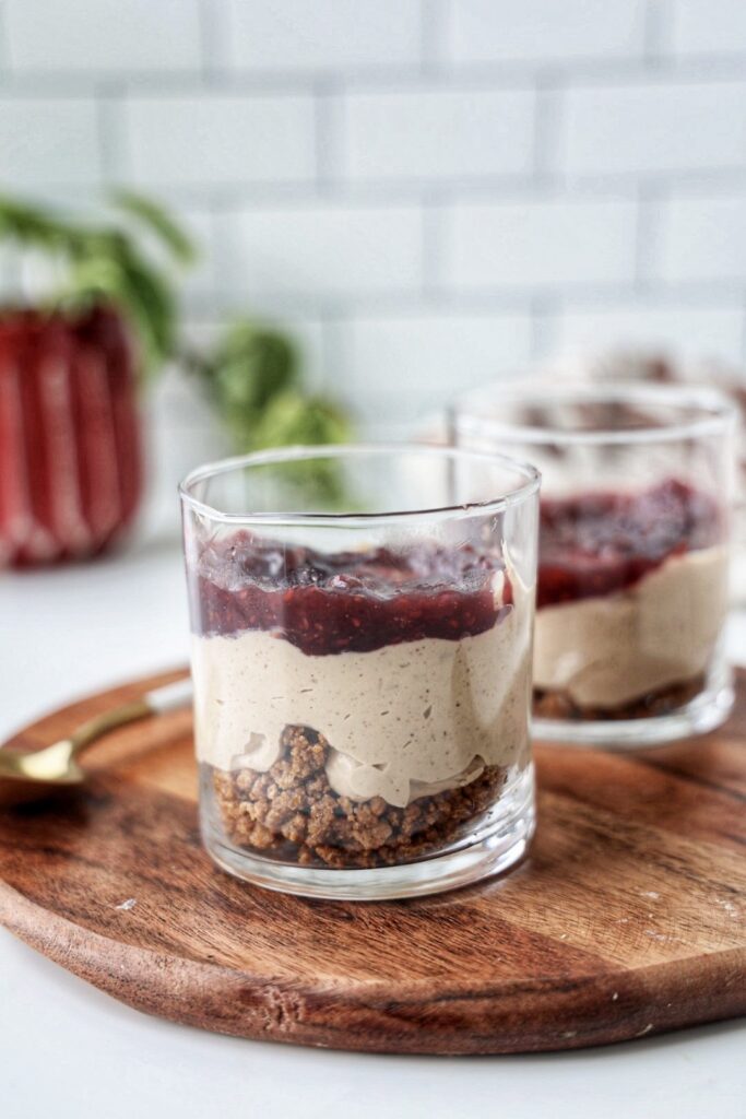 12 vegan high protein snack ideas: vegan protein cheesecake jars