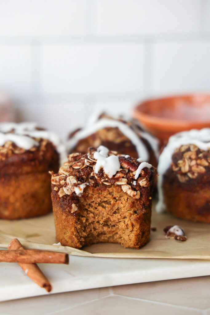 A plate of pumpkin streusel muffins.