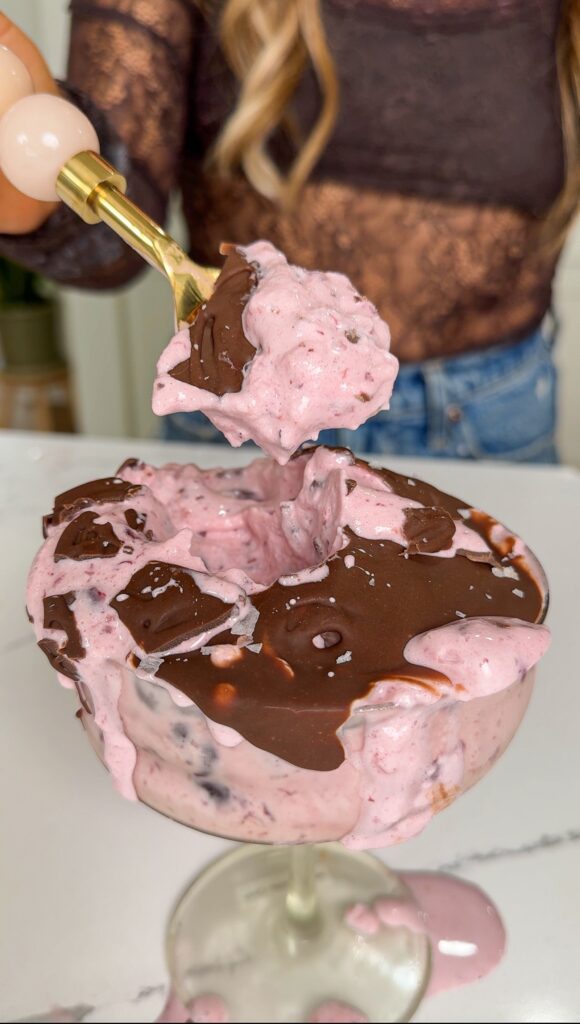 tart cherry ninja creami with protein and chocolate shell