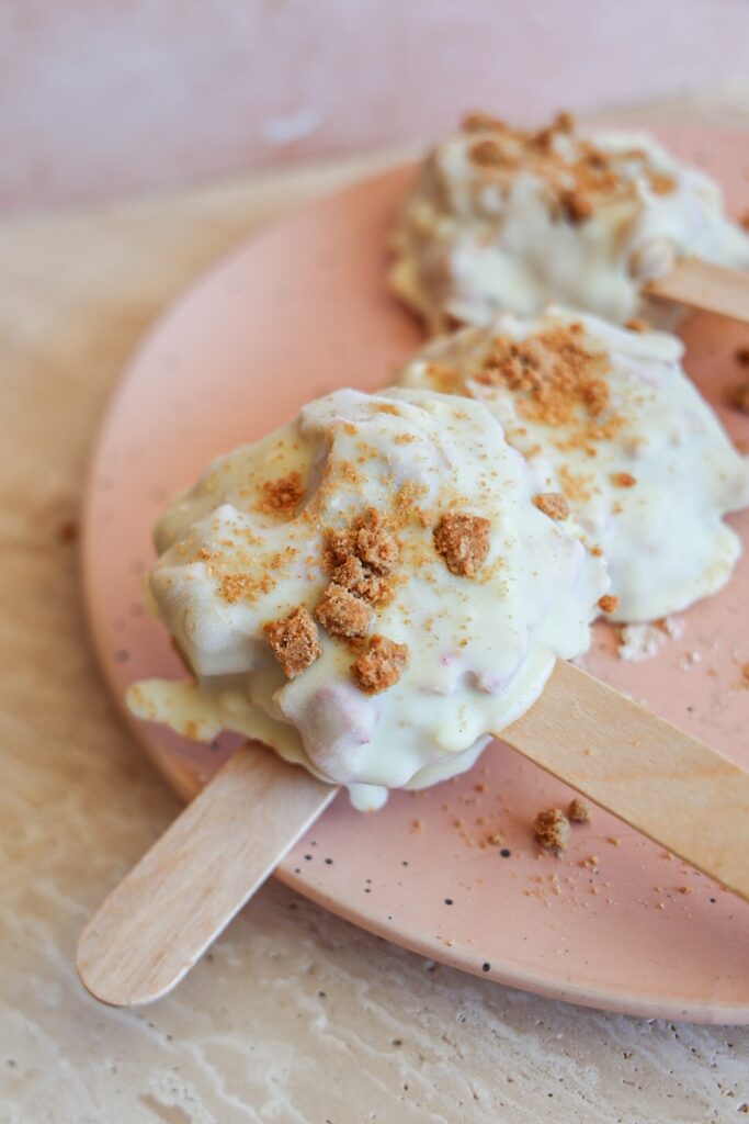 high protein Strawberry Shortcake yogurt pops
