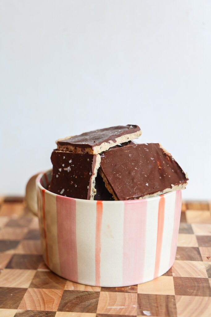 healthy, vegan, gluten-free cookie dough bark with protein powder