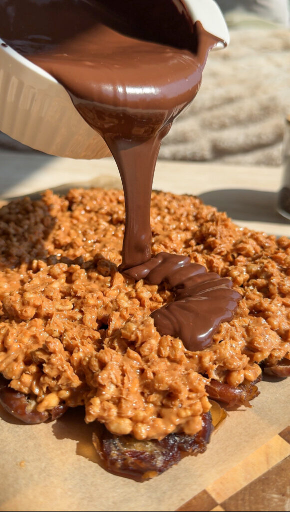 healthy no bake date peanut butter bark.